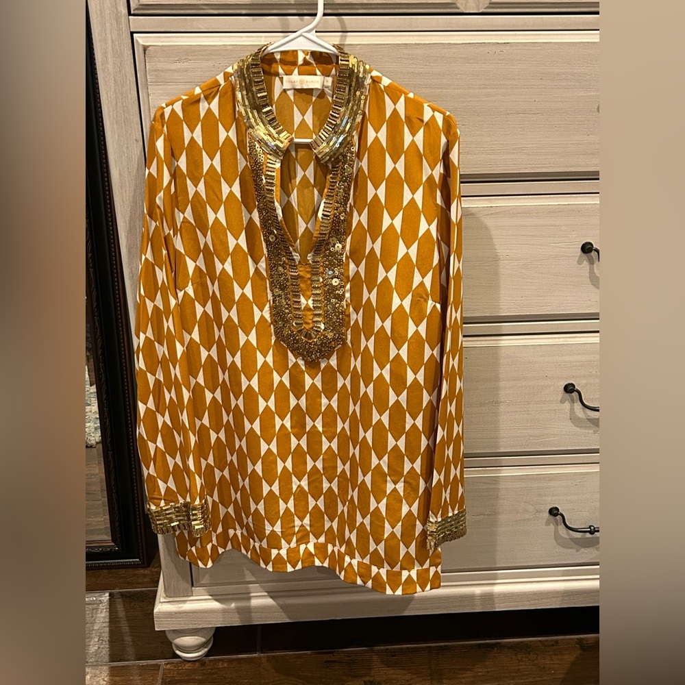 Tory Burch Silk Tunic, Tile Pattern - image 1